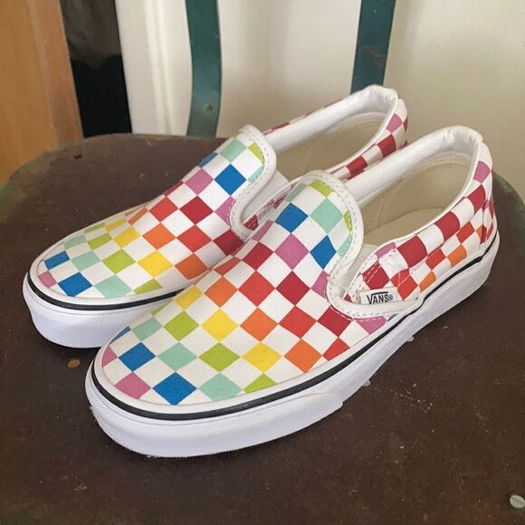 Vans Colorful Checkerboard Classic Slip Ons - Picture 1 of 11